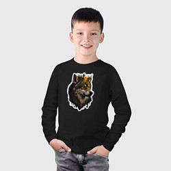 Лонгслив хлопковый детский Волк-царь в короне, цвет: черный — фото 2
