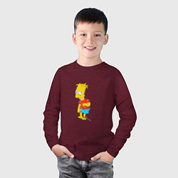 Лонгслив хлопковый детский Хьюго Симпсон, цвет: меланж-бордовый — фото 2