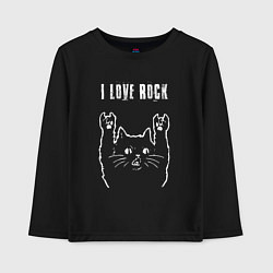Лонгслив хлопковый детский I love rock рок кот, цвет: черный