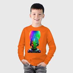 Лонгслив хлопковый детский Aggressive alien - neural network - neon glow, цвет: оранжевый — фото 2