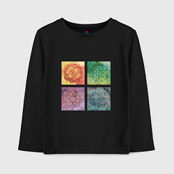 Лонгслив хлопковый детский Мандалы на акварельном фоне, цвет: черный