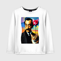 Лонгслив хлопковый детский Salvador Dali and cat, цвет: белый