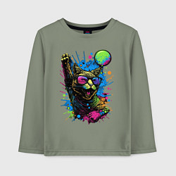 Лонгслив хлопковый детский Кот тусовщик, цвет: авокадо