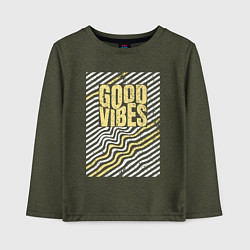 Лонгслив хлопковый детский Good vibes и полосы, цвет: меланж-хаки