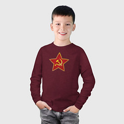 Лонгслив хлопковый детский СССР звезда, цвет: меланж-бордовый — фото 2