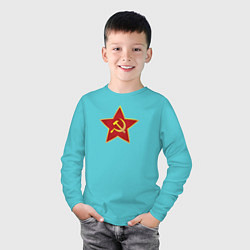 Лонгслив хлопковый детский СССР звезда, цвет: бирюзовый — фото 2