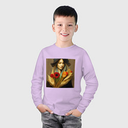 Лонгслив хлопковый детский Девушка с цветами в стиле экспрессионизм, дизайн 1, цвет: лаванда — фото 2