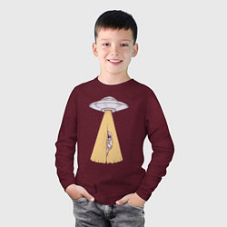 Лонгслив хлопковый детский Космонавт и НЛО, цвет: меланж-бордовый — фото 2