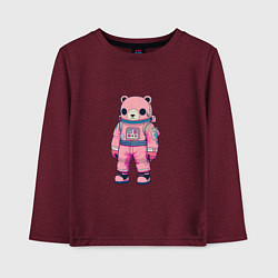 Лонгслив хлопковый детский Розовый мишка космонавт, цвет: меланж-бордовый