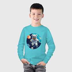 Лонгслив хлопковый детский Космическая коала, цвет: бирюзовый — фото 2