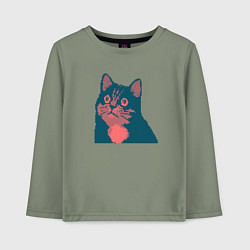 Лонгслив хлопковый детский Vintage pixel cat, цвет: авокадо
