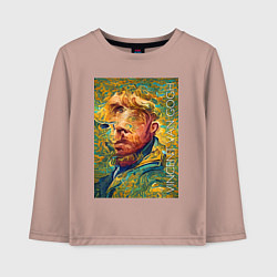 Лонгслив хлопковый детский Abstract Vincent van Gogh - surrealism self-portra, цвет: пыльно-розовый
