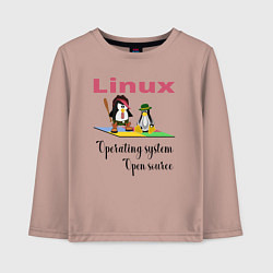 Лонгслив хлопковый детский Линукс пингвин система, цвет: пыльно-розовый