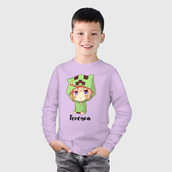 Лонгслив хлопковый детский Тонечка - Майнкрафт, цвет: лаванда — фото 2