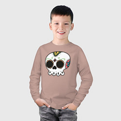 Лонгслив хлопковый детский Добрый мексиканский череп, цвет: пыльно-розовый — фото 2