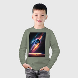 Лонгслив хлопковый детский Астронавт в космосе, цвет: авокадо — фото 2
