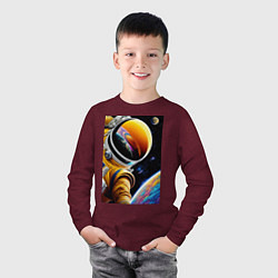 Лонгслив хлопковый детский Космонавт на орбите, цвет: меланж-бордовый — фото 2