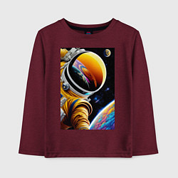 Лонгслив хлопковый детский Космонавт на орбите, цвет: меланж-бордовый