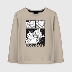 Детский лонгслив I love cats comic