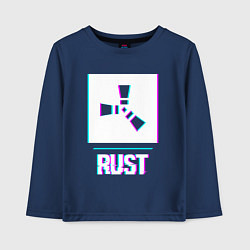 Лонгслив хлопковый детский Rust в стиле glitch и баги графики, цвет: тёмно-синий