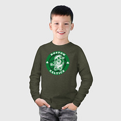 Лонгслив хлопковый детский Celtics, цвет: меланж-хаки — фото 2