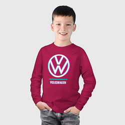 Лонгслив хлопковый детский Значок Volkswagen в стиле glitch, цвет: маджента — фото 2