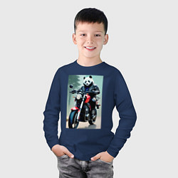 Лонгслив хлопковый детский Panda - cool biker, цвет: тёмно-синий — фото 2