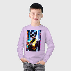 Лонгслив хлопковый детский Модная кошечка в Нью-Йорке, цвет: лаванда — фото 2