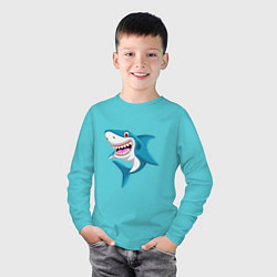 Лонгслив хлопковый детский Улыбка акулы, цвет: бирюзовый — фото 2