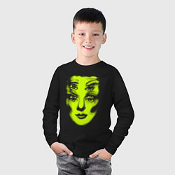 Лонгслив хлопковый детский Double lime face, цвет: черный — фото 2
