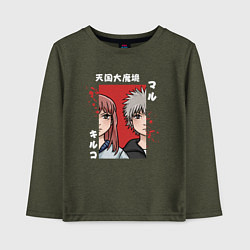 Лонгслив хлопковый детский Персонажи Мару и Кируко, цвет: меланж-хаки