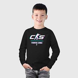 Лонгслив хлопковый детский Counter-Strike 2 в стиле glitch и баги графики, цвет: черный — фото 2