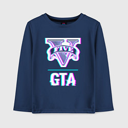 Лонгслив хлопковый детский GTA в стиле glitch и баги графики, цвет: тёмно-синий