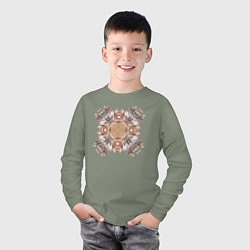 Лонгслив хлопковый детский Орнамент мозаика из ракушек бежевая, цвет: авокадо — фото 2
