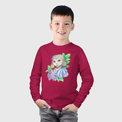 Лонгслив хлопковый детский Восточная киса, цвет: маджента — фото 2