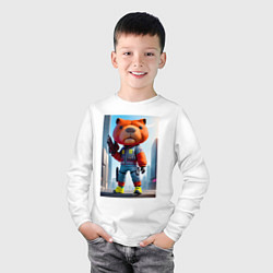 Лонгслив хлопковый детский Крутой кроха капибара - киберпанк - нейросеть, цвет: белый — фото 2