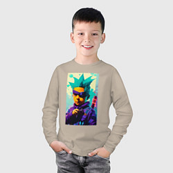 Лонгслив хлопковый детский Bart Simpson - cyberpunk - neural network, цвет: миндальный — фото 2