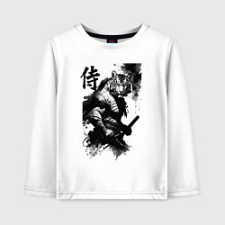 Лонгслив хлопковый детский Tiger samurai - hieroglyph - art, цвет: белый