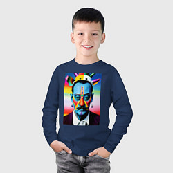 Лонгслив хлопковый детский Salvador Dali - pop art - neural network, цвет: тёмно-синий — фото 2