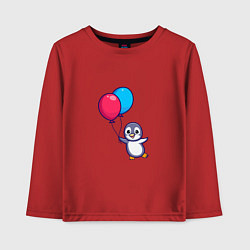 Лонгслив хлопковый детский Милый пингвин с воздушными шариками, цвет: красный