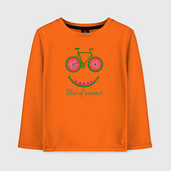 Лонгслив хлопковый детский Ломтик арбузного лета на велосипеде, цвет: оранжевый