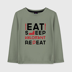 Лонгслив хлопковый детский Надпись: eat sleep Valorant repeat, цвет: авокадо