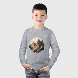 Лонгслив хлопковый детский Горы в стиле моротай, цвет: меланж — фото 2