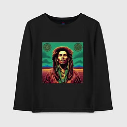 Лонгслив хлопковый детский Digital Art Bob Marley in the field, цвет: черный