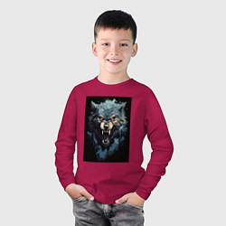 Лонгслив хлопковый детский Серый волк и синии брызги, цвет: маджента — фото 2