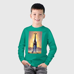 Лонгслив хлопковый детский Жираф в большом городе - фантазия - Нью-Йорк, цвет: зеленый — фото 2
