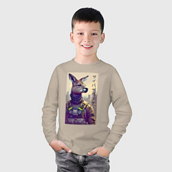 Лонгслив хлопковый детский Kangaroo - cyberpunk - neural network, цвет: миндальный — фото 2