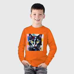 Лонгслив хлопковый детский Масляный кот, цвет: оранжевый — фото 2