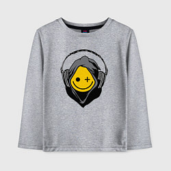 Лонгслив хлопковый детский Смайлик в наушниках smiley face in headphones, цвет: меланж