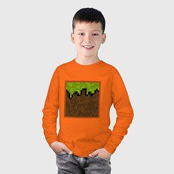 Лонгслив хлопковый детский Блок земли майнкрафта, цвет: оранжевый — фото 2